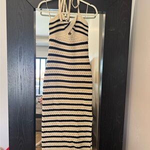 House of Harlow 1960 Black and Cream Striped Midi Dress